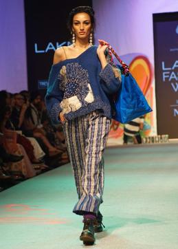 A model walks the ramp for Woolmark and Pero at Lakme Fashion Week summer collection 2019. (Prodip Guha/HT)