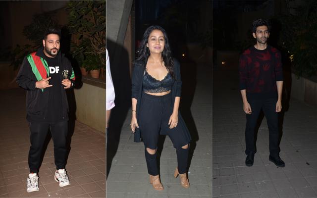 Badshah, Neha Kakkar and Kartik Aaryan at Punit Malhotra’s bash. (Varinder Chawla) Badshah, Neha Kakkar and Kartik Aaryan at Punit Malhotra’s bash. (Varinder Chawla)