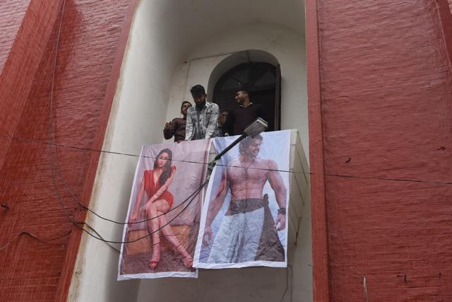 Life size posters of actors Sara Ali Khan, the Damdami Mai for this year and Prabhas, the love guru for this year adorned the boys hostel. (Sarang Gupta/HT Photo)
