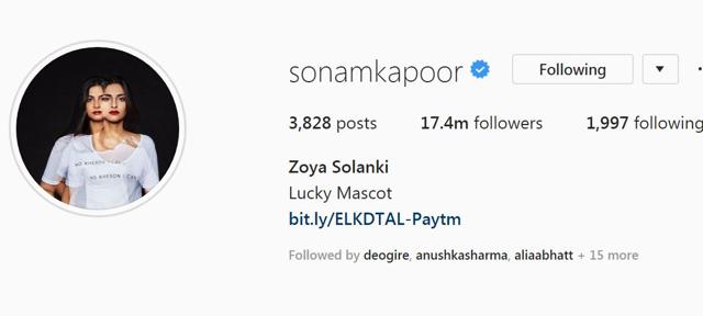 Sonam Kapoor’s Instagram profile.