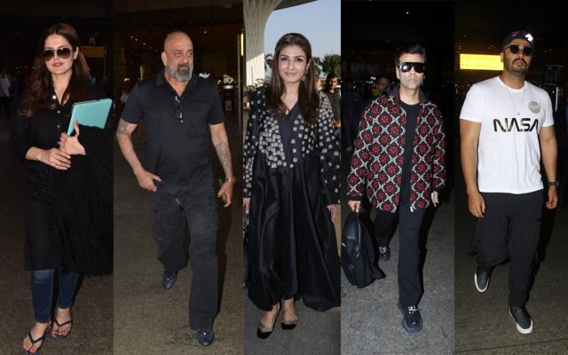 Zareen Khan, Sanjay Dutt, Raveena Tandon, Karan Johar, Arjun Kapoor at the airport. (Varinder Chawla) Zareen Khan, Sanjay Dutt, Raveena Tandon, Karan Johar, Arjun Kapoor at the airport. (Varinder Chawla)