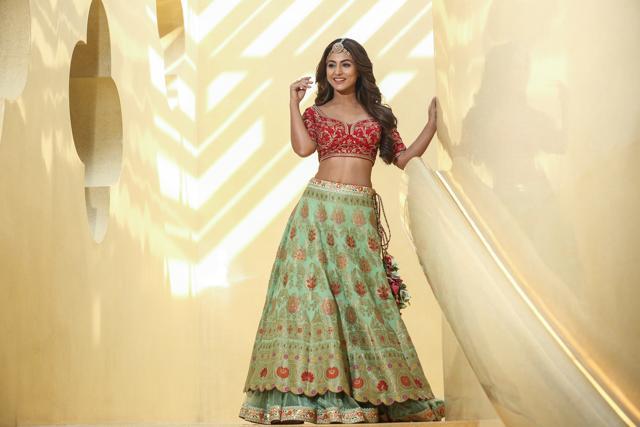 Hina Khan in an Asha Gautam design. (Raajessh Kashyap/HT Photo)