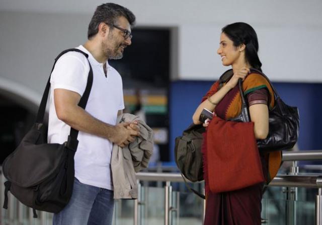 It was late Sridevi’s wish that Ajith work in one of her husband’s productions. Seen here, in a scene from English Vinglish.
