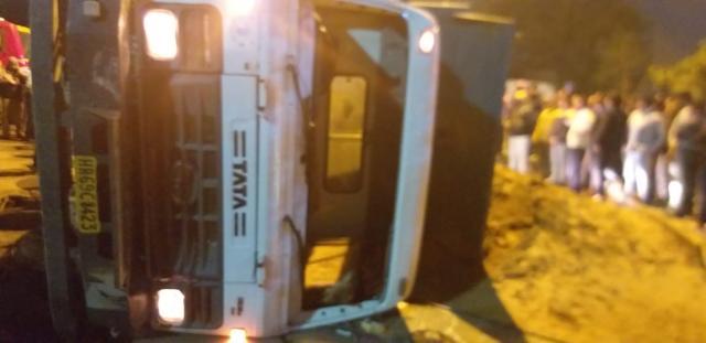 The overturned dumper truck at the accident site. (Photo Credit: Delhi Police) The overturned dumper truck at the accident site. (Photo Credit: Delhi Police)