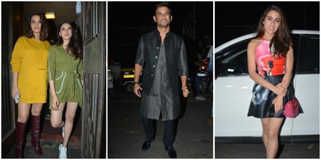 Surveen Chawla, Adita Rao Hydari, Sushant Singh Rajput and Sara Ali Khan arrive for the launch of Namrata Purohit’s music video. (IANS) Surveen Chawla, Adita Rao Hydari, Sushant Singh Rajput and Sara Ali Khan arrive for the launch of Namrata Purohit’s music video. (IANS)
