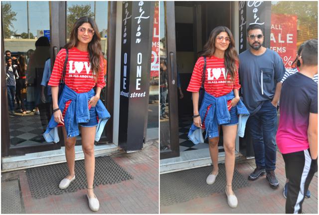 Shilpa Shetty and Raj Kundra at a restaurant. (Varinder Chawla) Shilpa Shetty and Raj Kundra at a restaurant. (Varinder Chawla)