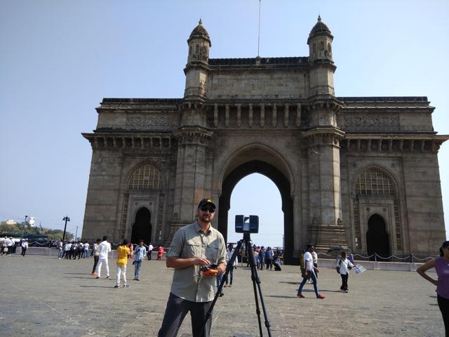 Christopher Dang, field director of the project, in front of the Gateway of India, which his team is scanning (HT Photo) Christopher Dang, field director of the project, in front of the Gateway of India, which his team is scanning (HT Photo)