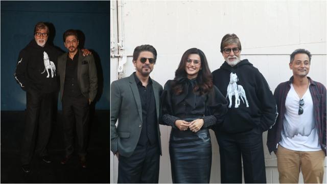 Shah Rukh Khan, Taapsee Pannu, Amitabh Bachchan and Sujoy Ghosh promoting Badla. (Varinder Chawla) Shah Rukh Khan, Taapsee Pannu, Amitabh Bachchan and Sujoy Ghosh promoting Badla. (Varinder Chawla)