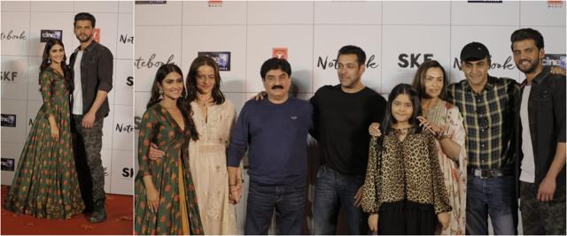 Salman Khan with Pranutan Bahl, Zaheer Iqbal and their parents at the trailer launch of Notebook. (Varinder Chawla) Salman Khan with Pranutan Bahl, Zaheer Iqbal and their parents at the trailer launch of Notebook. (Varinder Chawla)