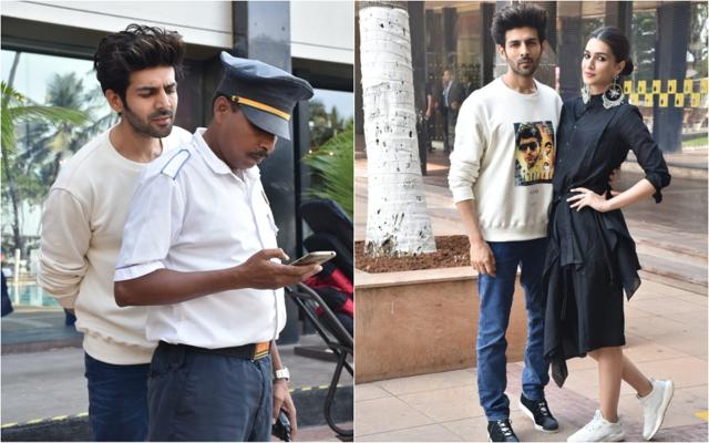 Kartik Aaryan and Kriti Sanon promoting Luke Chuppi. (Varinder Chawla) Kartik Aaryan and Kriti Sanon promoting Luke Chuppi. (Varinder Chawla)
