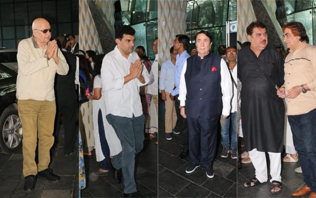 Prem Chopra, Siddharth Roy Kapur, Randhir Kapoor and Raza Murad at Rajkumar Barjatya’s prayer meet. (Varinder Chawla) Prem Chopra, Siddharth Roy Kapur, Randhir Kapoor and Raza Murad at Rajkumar Barjatya’s prayer meet. (Varinder Chawla)