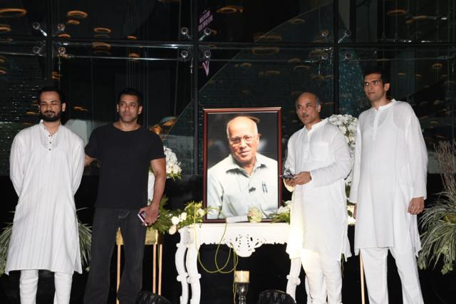 Salman Khan at Rajkumar Barjatya’s prayer meet. (Varinder Chawla) Salman Khan at Rajkumar Barjatya’s prayer meet. (Varinder Chawla)