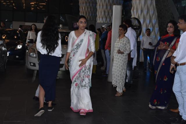 Swara Bhaskar at at Rajkumar Barjatya’s prayer meet. (Varinder Chawla) Swara Bhaskar at at Rajkumar Barjatya’s prayer meet. (Varinder Chawla)