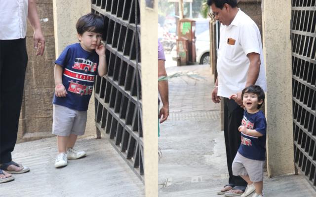 Taimur notices the media outside his house. (Varinder Chawla) Taimur notices the media outside his house. (Varinder Chawla)