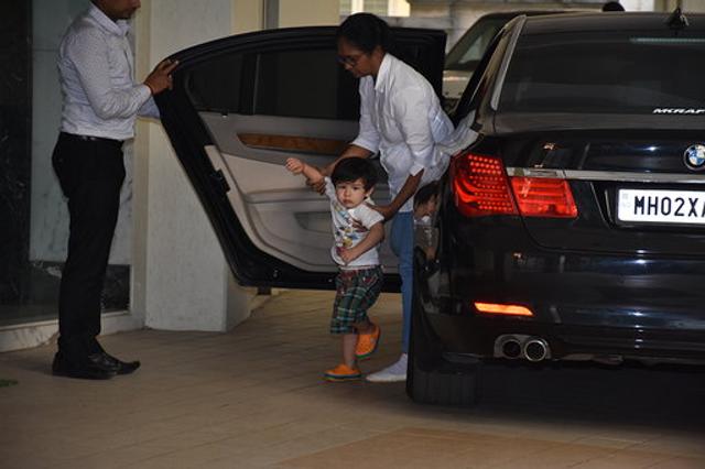 Taimur spotted at his residence. (Varinder Chawla) Taimur spotted at his residence. (Varinder Chawla)