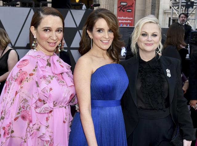 Maya Rudolph, from left, Tina Fey and Amy Poehler arrive at the Oscars on Sunday. (Charles Sykes/Invision/AP) Maya Rudolph, from left, Tina Fey and Amy Poehler arrive at the Oscars on Sunday. (Charles Sykes/Invision/AP)