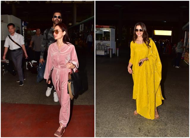 Sanjeeda Sheikh and Aamir Ali and Rakul Preet Singh at the airport. (Varinder Chawla) Sanjeeda Sheikh and Aamir Ali and Rakul Preet Singh at the airport. (Varinder Chawla)