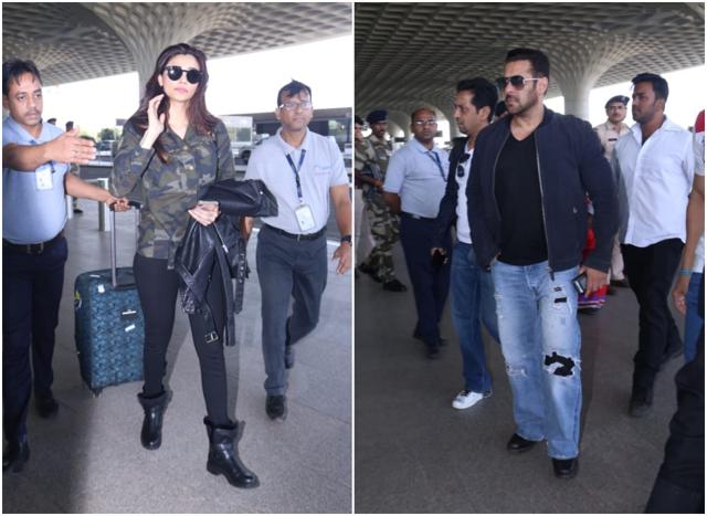 Daisy Shah and Salman Khan at the airport. (Varinder Chawla) Daisy Shah and Salman Khan at the airport. (Varinder Chawla)