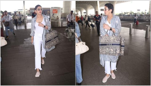 Sonali Bendre at the airport. (Varinder Chawla)