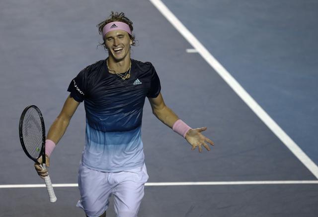 Germany's Alexander Zverev reacts during his Mexican Tennis Open quarterfinal match against Australia's Alex de Minaur. (AP) Germany's Alexander Zverev reacts during his Mexican Tennis Open quarterfinal match against Australia's Alex de Minaur. (AP)
