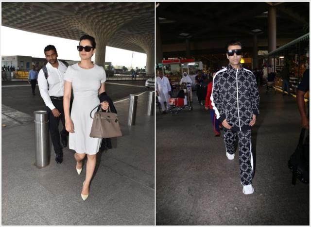 Kangana Ranaut and Karan Johar at the airport. (Varinder Chawla)