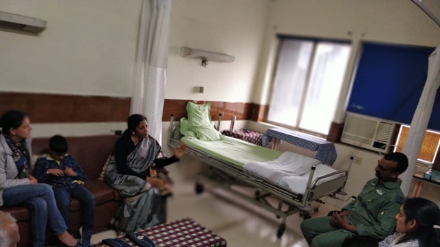 Sitharaman met the commander along with his family in the hospital. (HT Photo) Sitharaman met the commander along with his family in the hospital. (HT Photo)