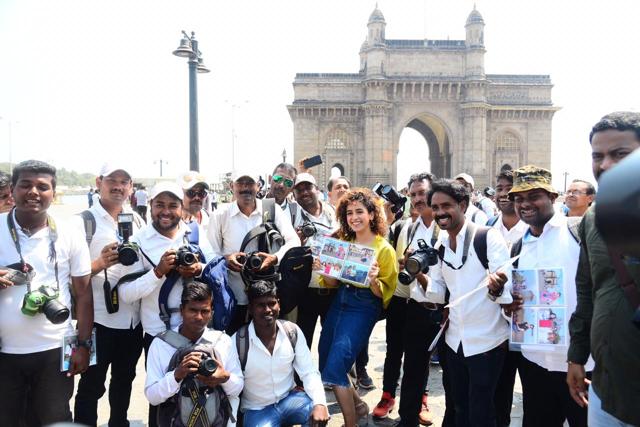 Sanya Malhotra with photographers. (Varinder Chawla) Sanya Malhotra with photographers. (Varinder Chawla)