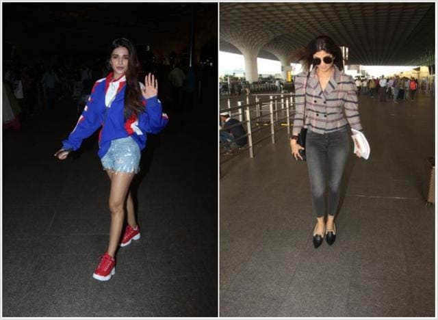 Nidhi Aggarwal and Shilpa Shetty at the airport. (Varinder Chawla)