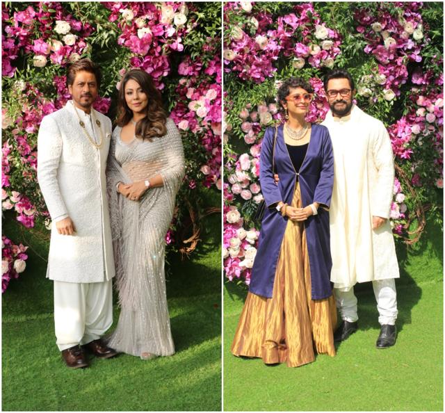SRK with Gauri, Aamir with Kiran at Akash-Shloka’s wedding (Varinder Chawla) SRK with Gauri, Aamir with Kiran at Akash-Shloka’s wedding (Varinder Chawla)