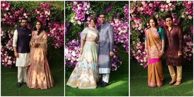 Zaheer Khan, Sagarika Ghatge, Google chief Sundar Pichai with wife, Sachin Tendulkar and wife Anjali Tendulkar at the wedding. Zaheer Khan, Sagarika Ghatge, Google chief Sundar Pichai with wife, Sachin Tendulkar and wife Anjali Tendulkar at the wedding.