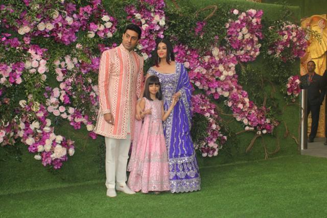 Aishwarya Rai, Abhishek Bachchan and Aaradhya at the wedding. Aishwarya Rai, Abhishek Bachchan and Aaradhya at the wedding.