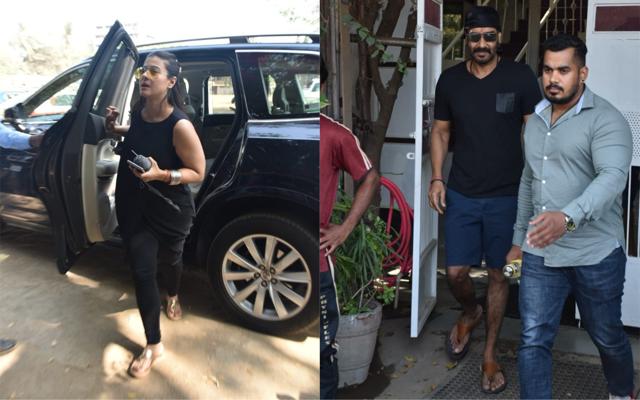 Kajol and Ajay Devgn spotted at a restaurant. (Varinder Chawla) Kajol and Ajay Devgn spotted at a restaurant. (Varinder Chawla)