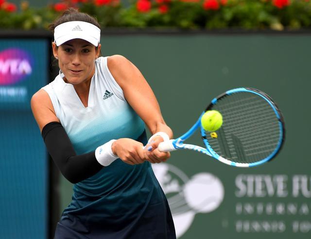 Garbine Muguruza (ESP) in her fourth round match as she defeated Kiki Bertens (not pictured). (USA TODAY Sports)