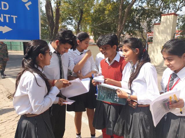 Students of GD Goenka Public school in Lucknow after their business studies exams on Thursday. (Rajeev Mullick) Students of GD Goenka Public school in Lucknow after their business studies exams on Thursday. (Rajeev Mullick)