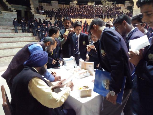 Ahluwalia signing his books for students after a talk at Mayo College. Ahluwalia signing his books for students after a talk at Mayo College.