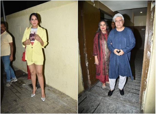 Richa Chaddha and Javed Akhtar with Shabana Azmi at the screening. (Varinder Chawla)