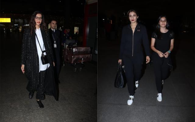 Sonam Kapoor and Raveena Tandon with daughter Rasha spotted at Mumbai airport. (Varinder Chawla)