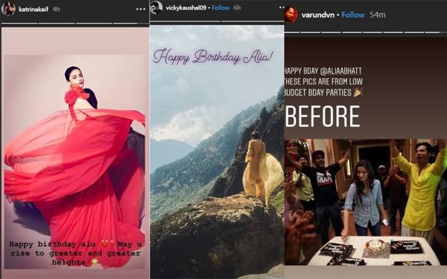 Katrina Kaif, Vicky Kaushal and Varun Dhawan shared birthday wishes for Alia Bhatt on Instagram. Katrina Kaif, Vicky Kaushal and Varun Dhawan shared birthday wishes for Alia Bhatt on Instagram.