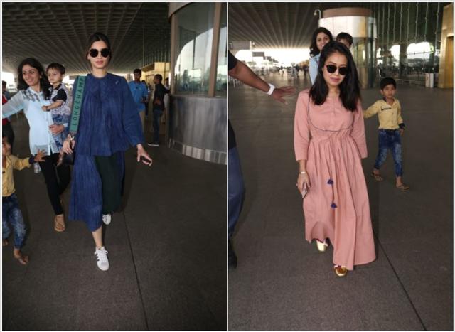 Diana Penty and Neha Kakkar at the airport. (Varinder Chawla)