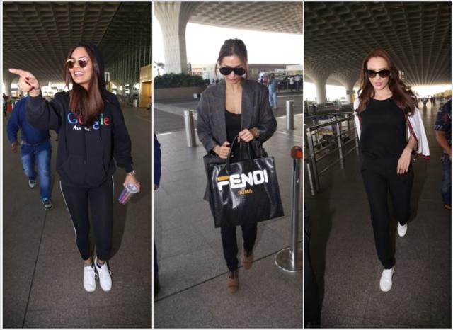 Esha Gupta, Malaika Arora and Iulia Vantur at the airport. (Varinder Chawla)