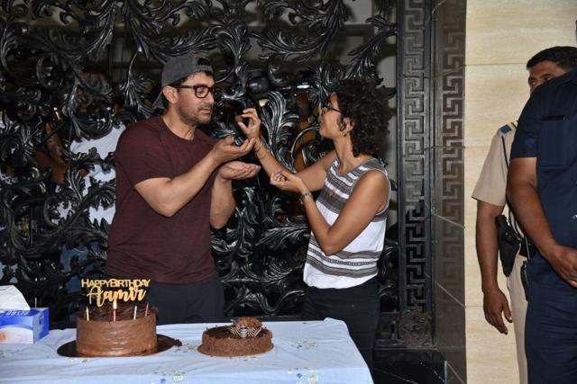 Aamir Khan celebrates his birthday with his wife Kiran Rao in Mumbai on March 14, 2019. (IANS) Aamir Khan celebrates his birthday with his wife Kiran Rao in Mumbai on March 14, 2019. (IANS)