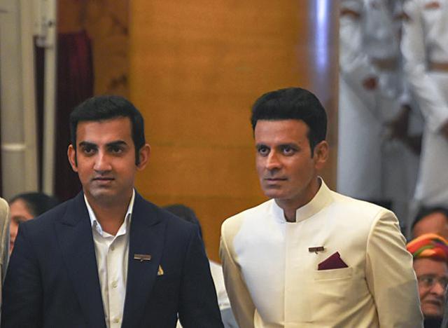 Former Indian cricketer Gautam Gambhir and Bollywood actor Manoj Bajpayee pose for photographs during Padma Awards 2019, in New Delhi. (PTI) Former Indian cricketer Gautam Gambhir and Bollywood actor Manoj Bajpayee pose for photographs during Padma Awards 2019, in New Delhi. (PTI)