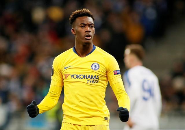 Chelsea's Callum Hudson-Odoi celebrates scoring their fifth goal. (REUTERS) Chelsea's Callum Hudson-Odoi celebrates scoring their fifth goal. (REUTERS)