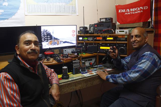 Gurugram, India-March 02, 2019: Pradeep Kumar (L) and Rajesh Chandwani (R) at ham radio station in Chandwani's house at Sector 46, in Gurugram, India, on Saturday, 02 March 2019. (Yogendra Kumar/HT PHOTO) Gurugram, India-March 02, 2019: Pradeep Kumar (L) and Rajesh Chandwani (R) at ham radio station in Chandwani's house at Sector 46, in Gurugram, India, on Saturday, 02 March 2019. (Yogendra Kumar/HT PHOTO)