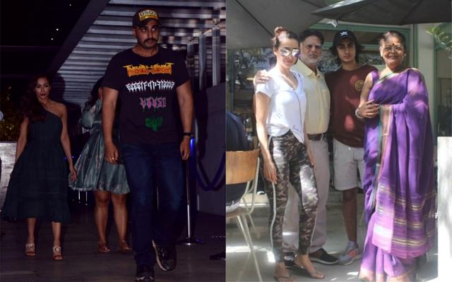 Malaika Arora with Arjun Kapoor at a restaurant on late Tuesday and with her parents and son Arhaan on Wednesday. (Varinder Chawla)