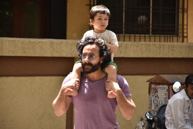 Saif Ali Khan on a walk with Taimur. (Varinder Chawla) Saif Ali Khan on a walk with Taimur. (Varinder Chawla)