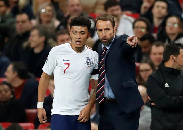 England's Jadon Sancho with manager Gareth Southgate. (REUTERS) England's Jadon Sancho with manager Gareth Southgate. (REUTERS)