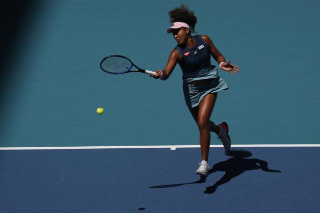 Naomi Osaka of Japan hits a forehand against Yanina Wickmayer of Belgium. (USA TODAY Sports)