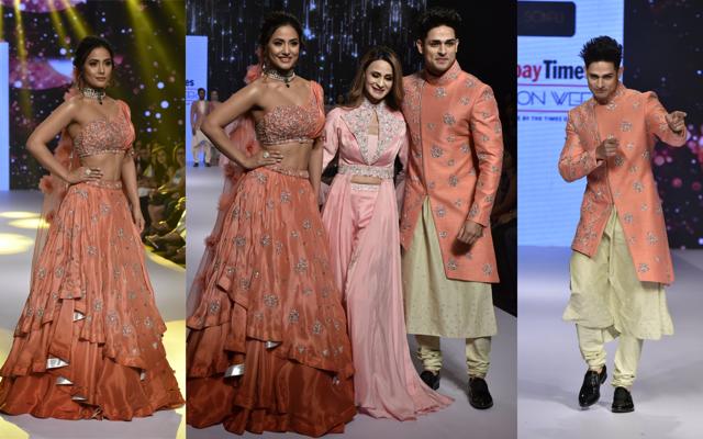 Hina Khan and Priyank Sharma on the ramp. (Varinder Chawla) Hina Khan and Priyank Sharma on the ramp. (Varinder Chawla)