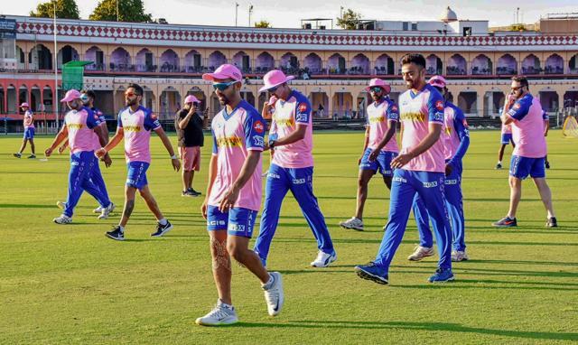 Rajasthan Royals' skipper Ajinkya Rahane with teammates during their practice session. (PTI) Rajasthan Royals' skipper Ajinkya Rahane with teammates during their practice session. (PTI)